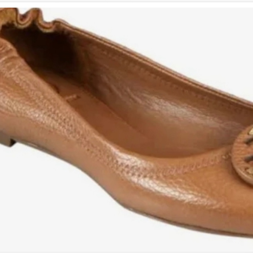 Tory Burch Royal Tan Tumbled Leather Reva Ballet Flats sz 8